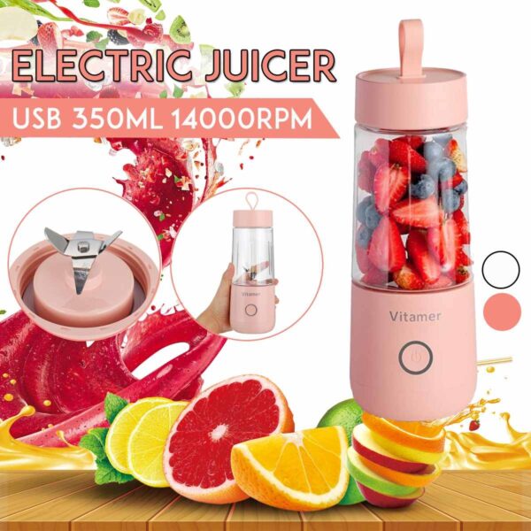 350ml Portable Blender Juicer Electric USB Rechargeable Mixer Smoothie Slushy Cup Juice Blender Bottle USB Charging Kitchen Gadgets